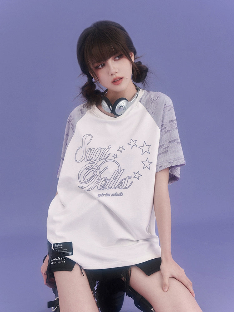 Girl Fighting Spirited Run Sleeve Printed Top