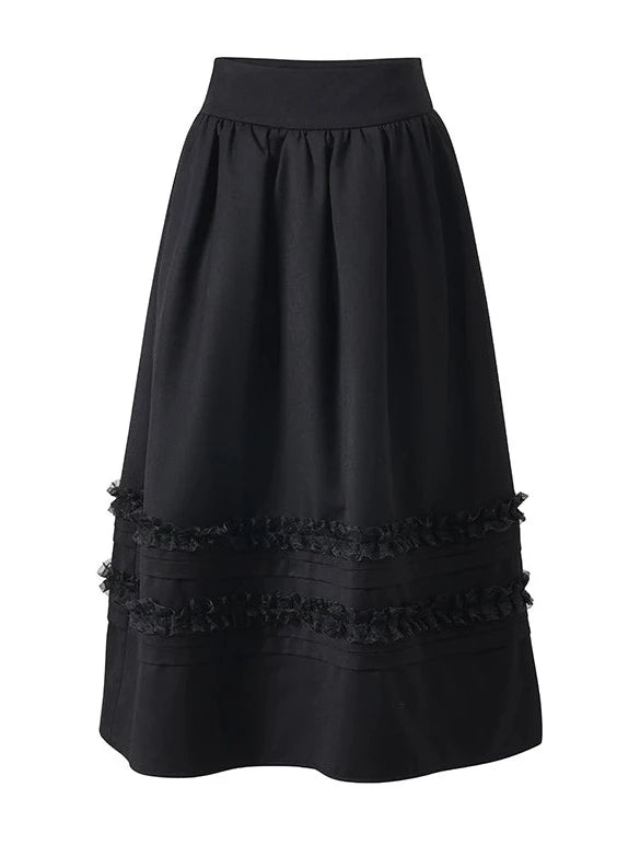 Ribbon tweed double jacket + flare skirt