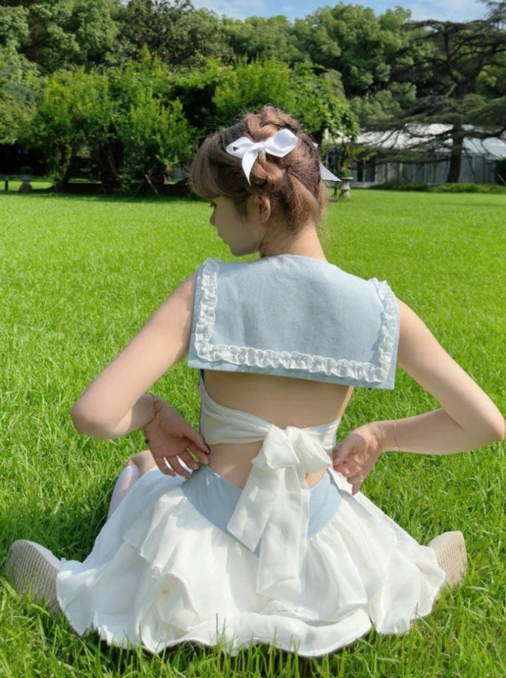 베그 리본 세일러 탑 + 투투 스커트