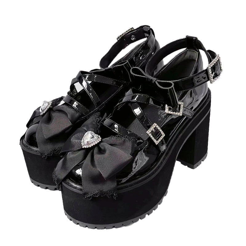 ジャパニーズブロックヒールドプラットフォームシューズ