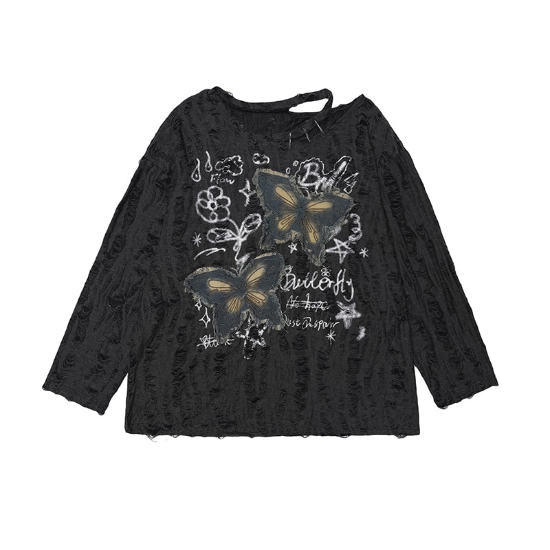 サマーニットバタフライアップリケトップ