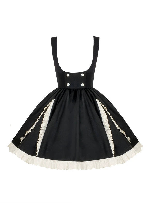 Stand collar ruffle ribbon shirt + strap ruffle skirt