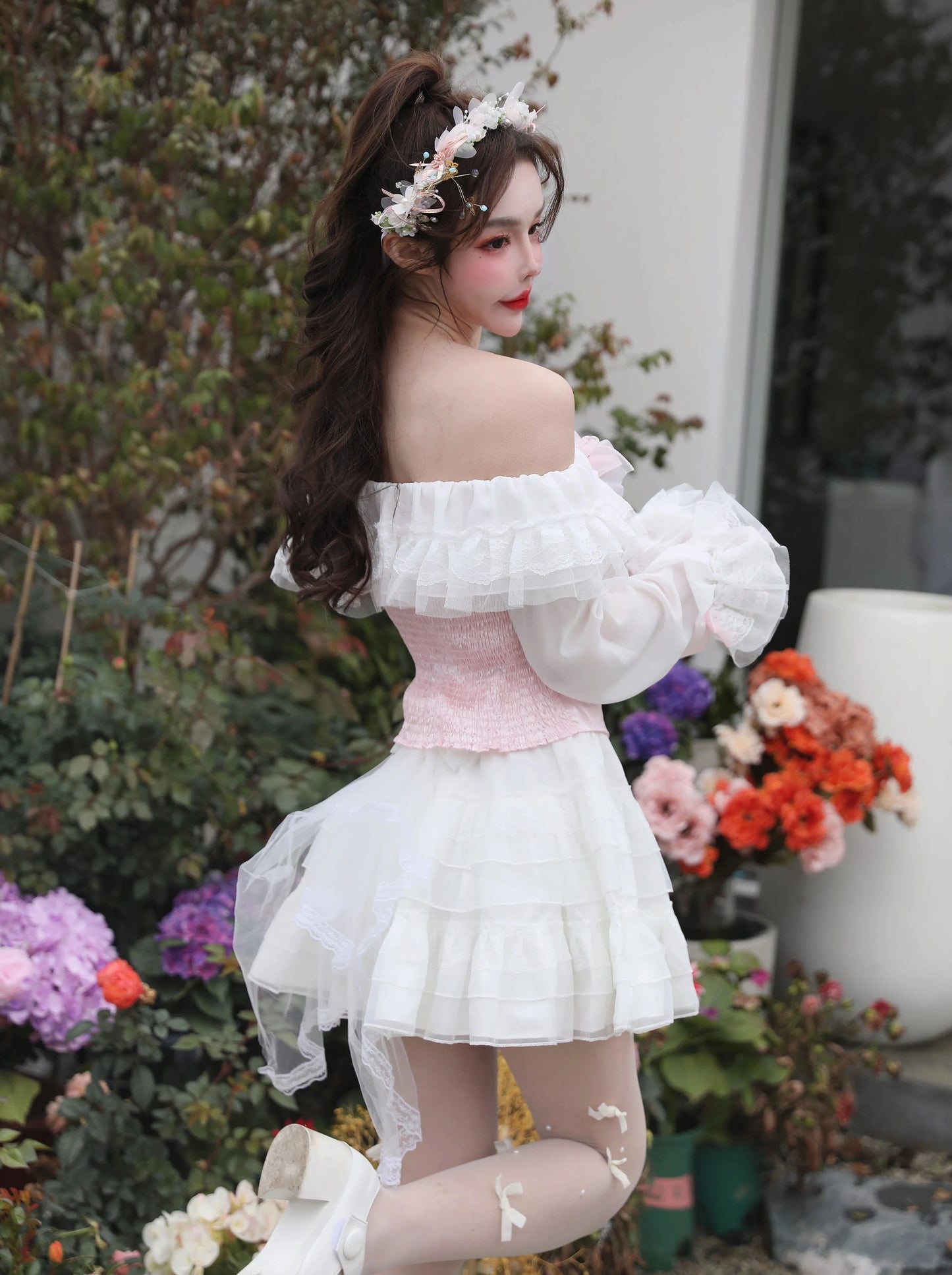 Flared Lace Off-the-shoulder Top