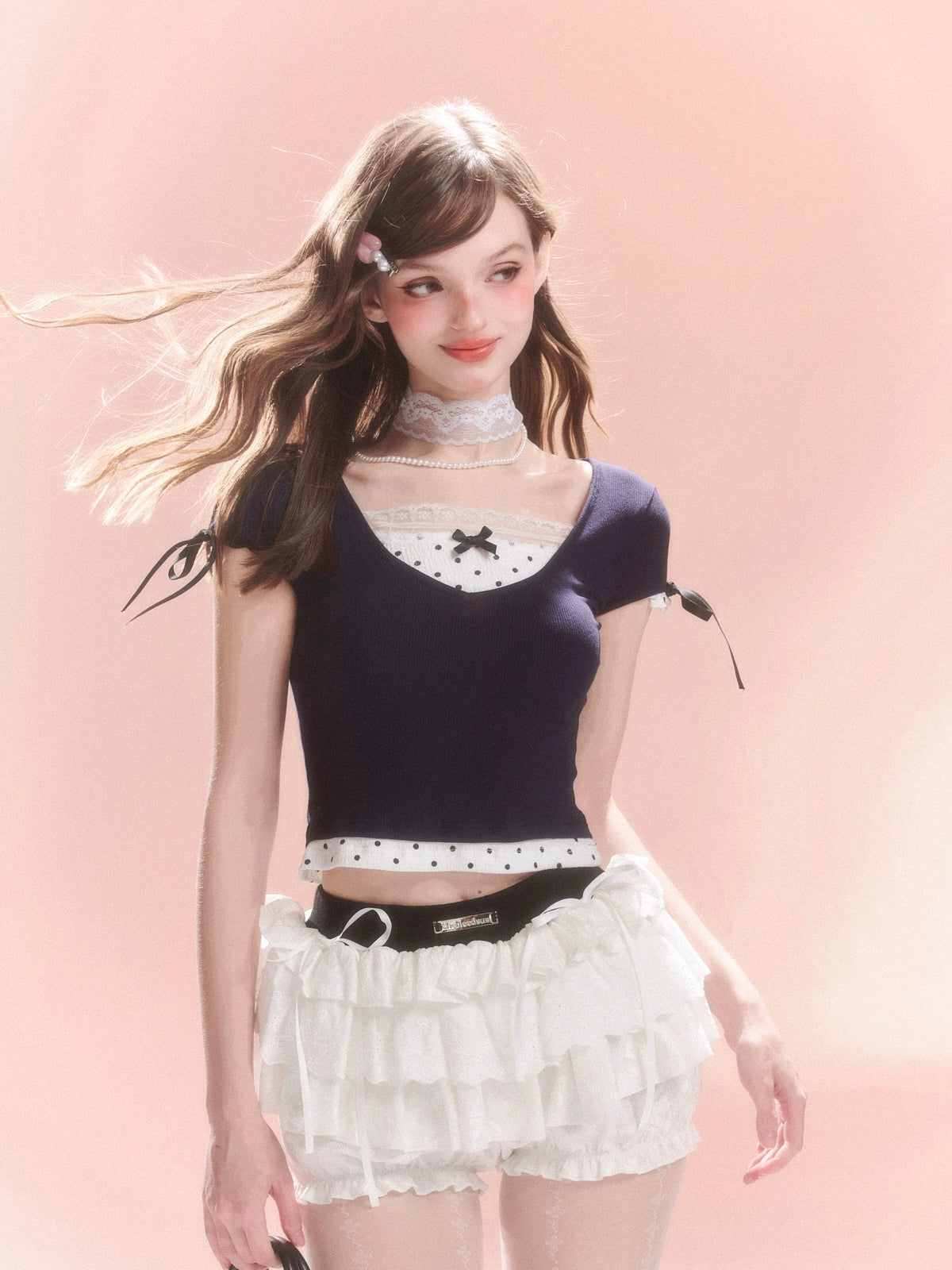 Tiered Flared Lace Pants Skirt