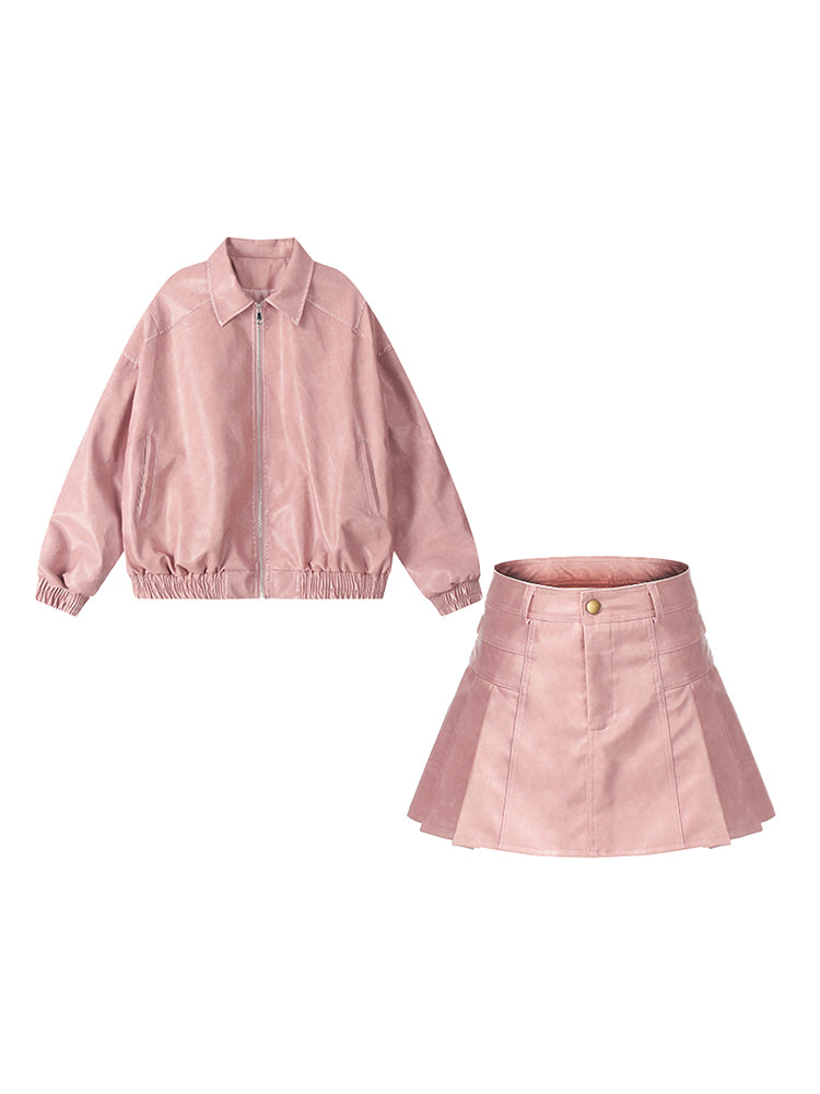 Leather Biker Jacket Set