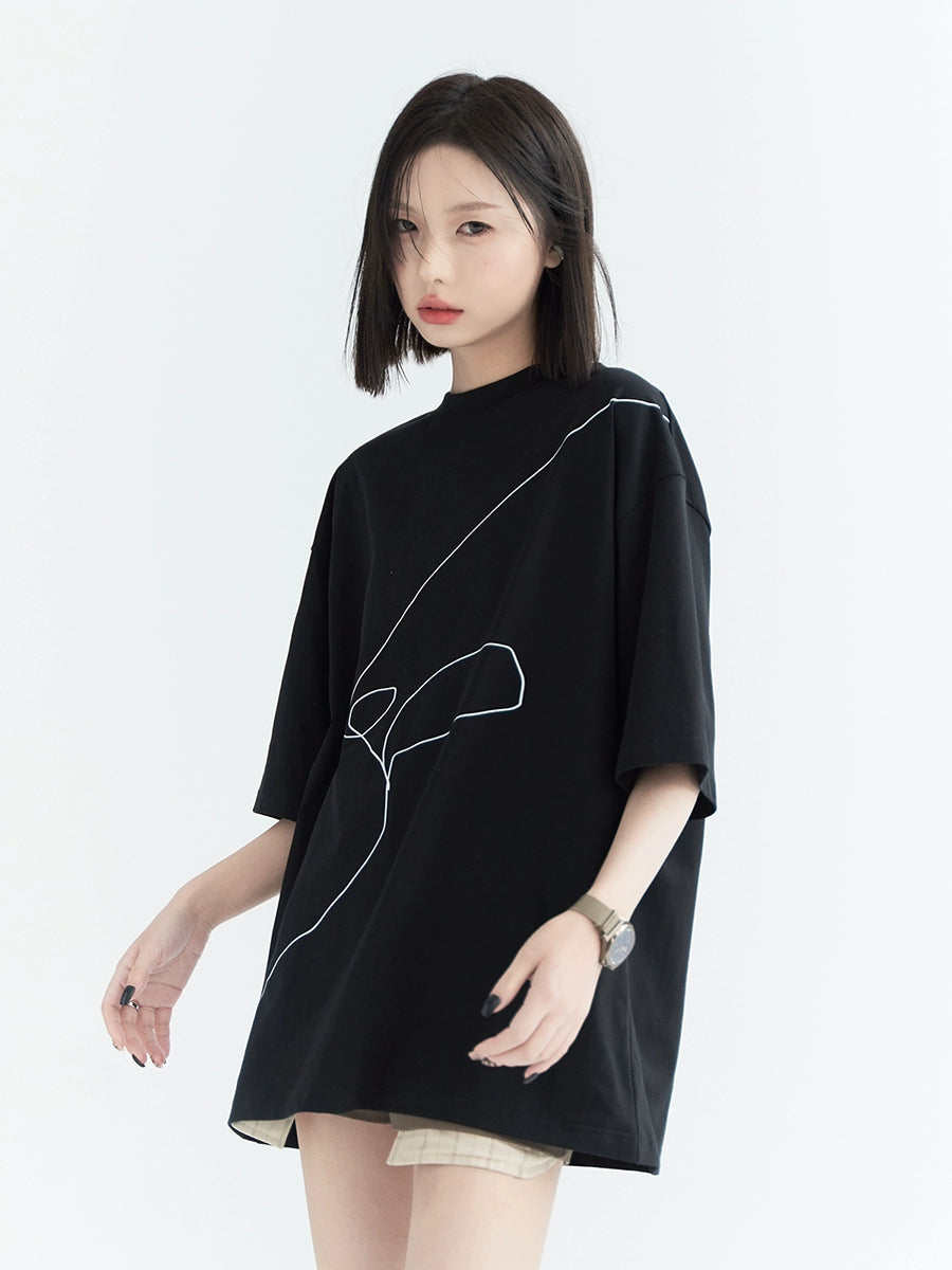 Line Design Printed Loose Top