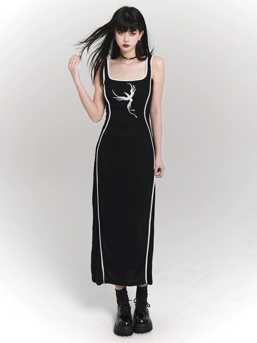 Ghost Girl 黑色针织日光裙背心短裙女装夏装妮可套头连衣裙深色女装