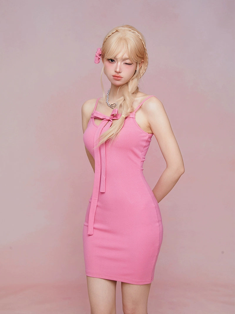 Rちゃん Riu〉 shoulder ribbon tight dress riu Rちゃんshoulder