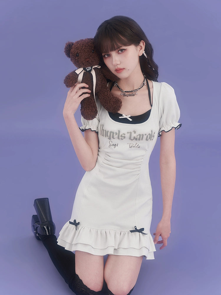 SagiDolls Teenage Fighting Spirit # Angel Song # Rice 白色系领吊带短袖连衣裙修身版型纯粹的夏日渴望