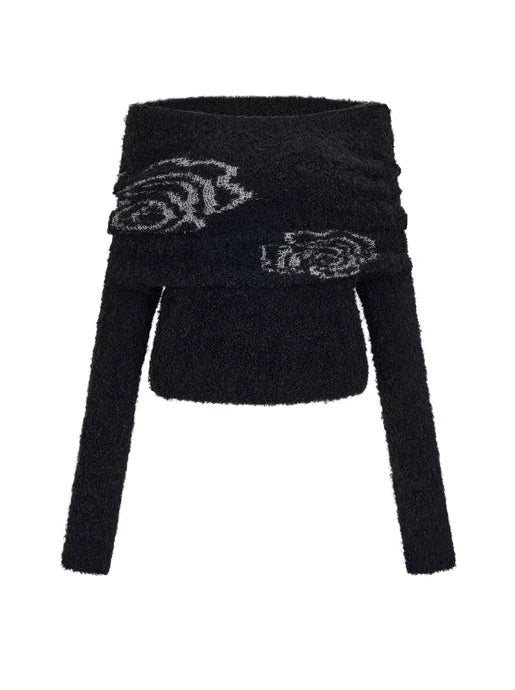 Oberteil im modischen Schulterfreies-Look mit Rosendesign