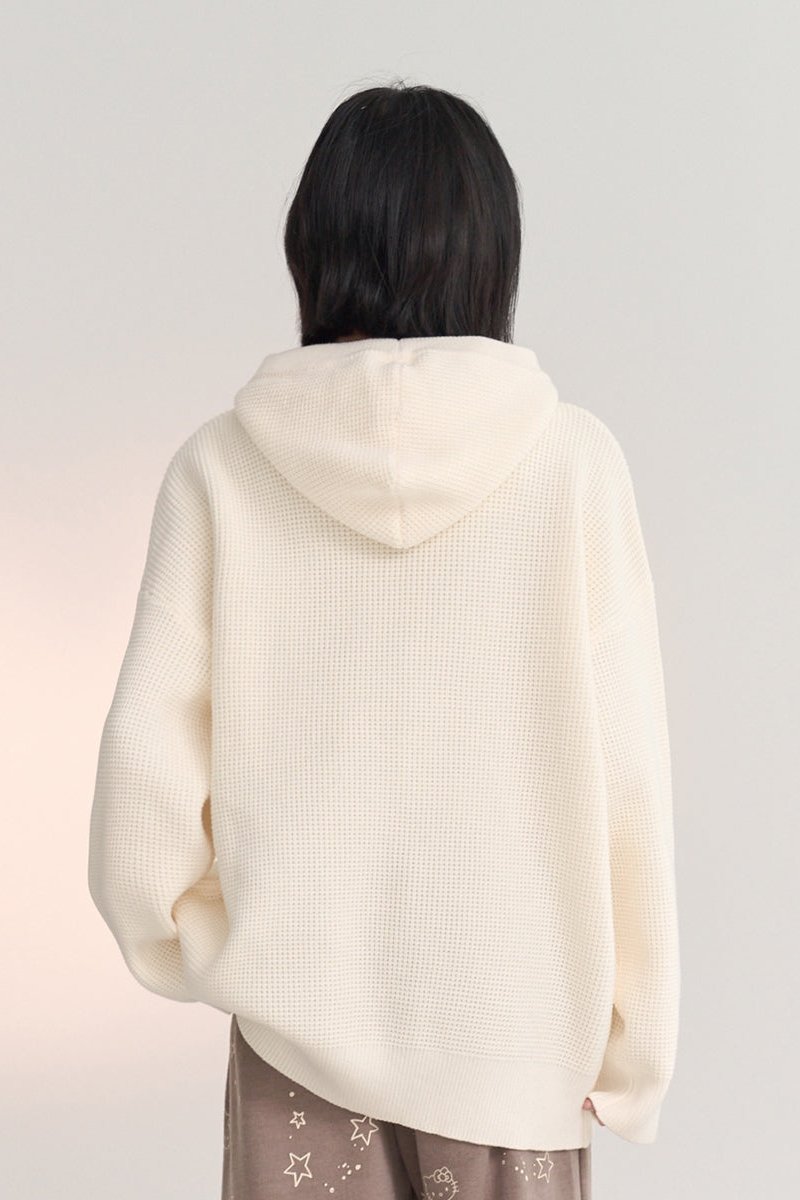 Solid Color Loose Knit Hooded Tops
