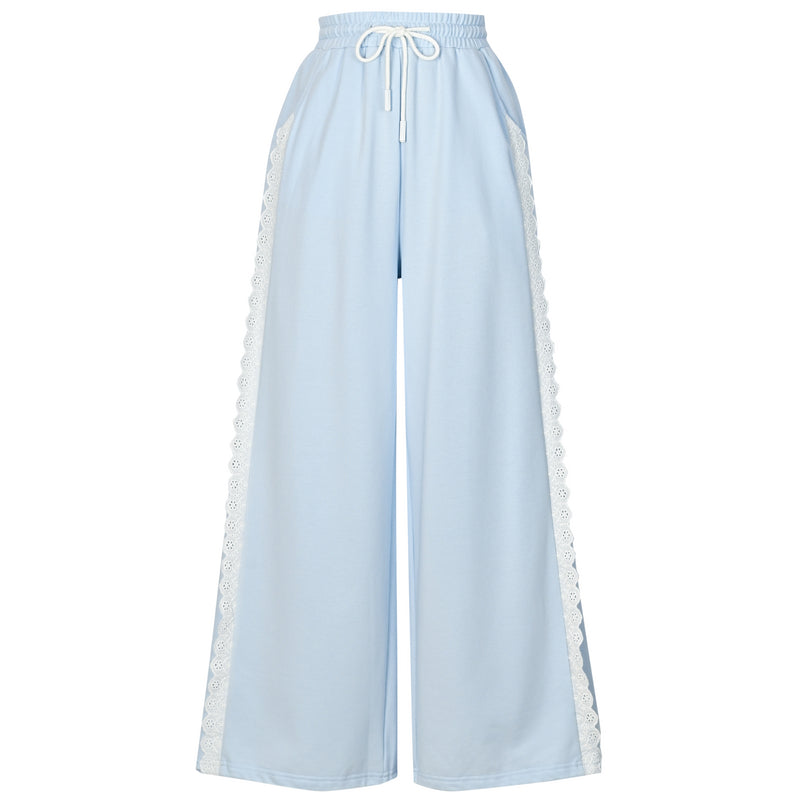 ブルーコルセットワイドレッグスウェットパンツセットアップ