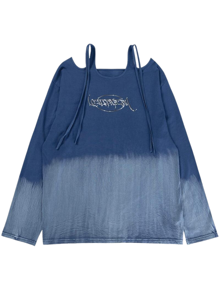 Lace Apple Loose Gradient Wash Blue Long T