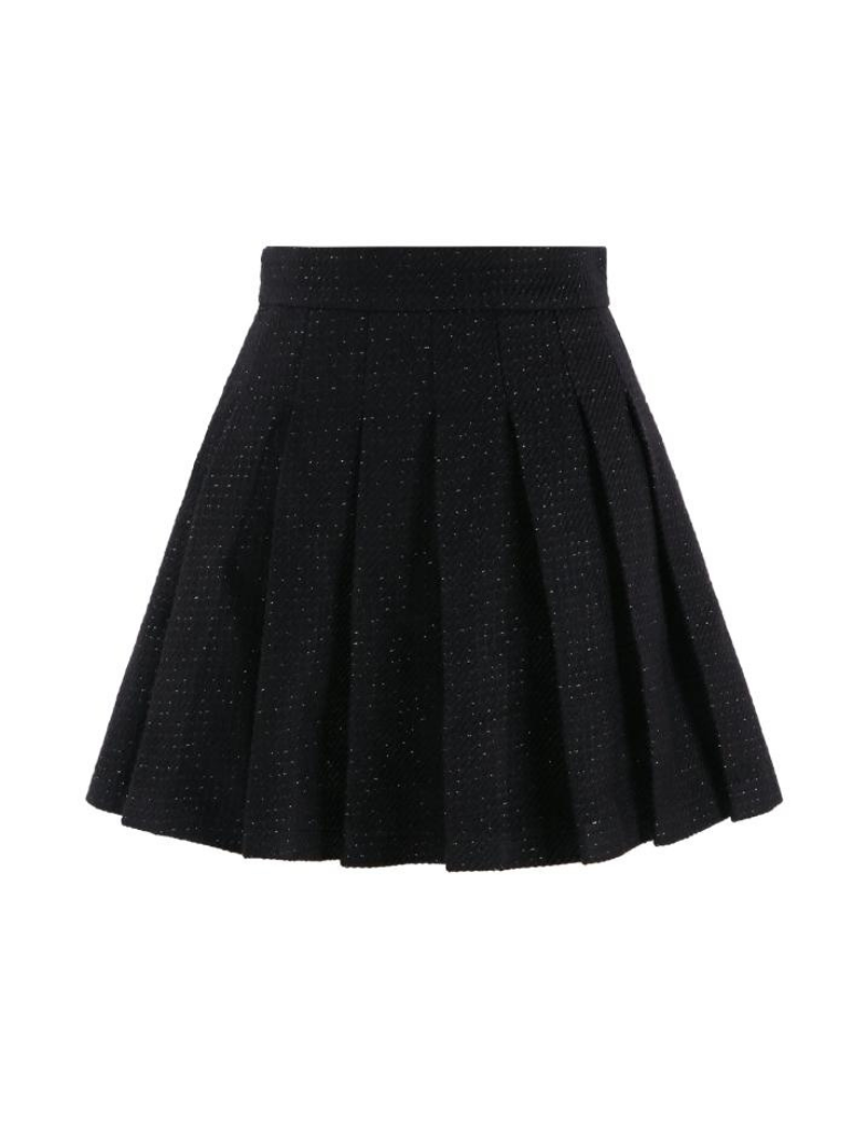 Chaqueta corta negra estilo Small Fragrance con diamantes+falda plisada