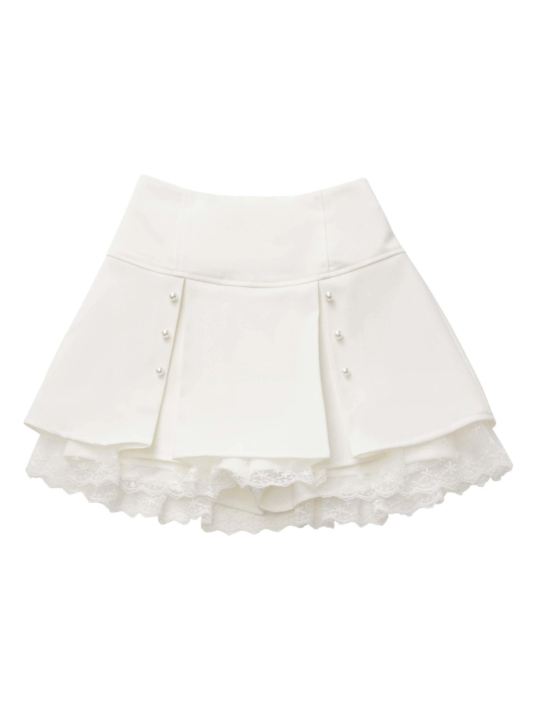 スターダストイリュージョンピュアディザイアグレーブルーデザインレザージャケット+レーススクエアネックトップス+レイヤードスカートパンツ