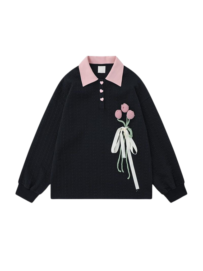 Knit Tulip Polo Collar Sweatshirt
