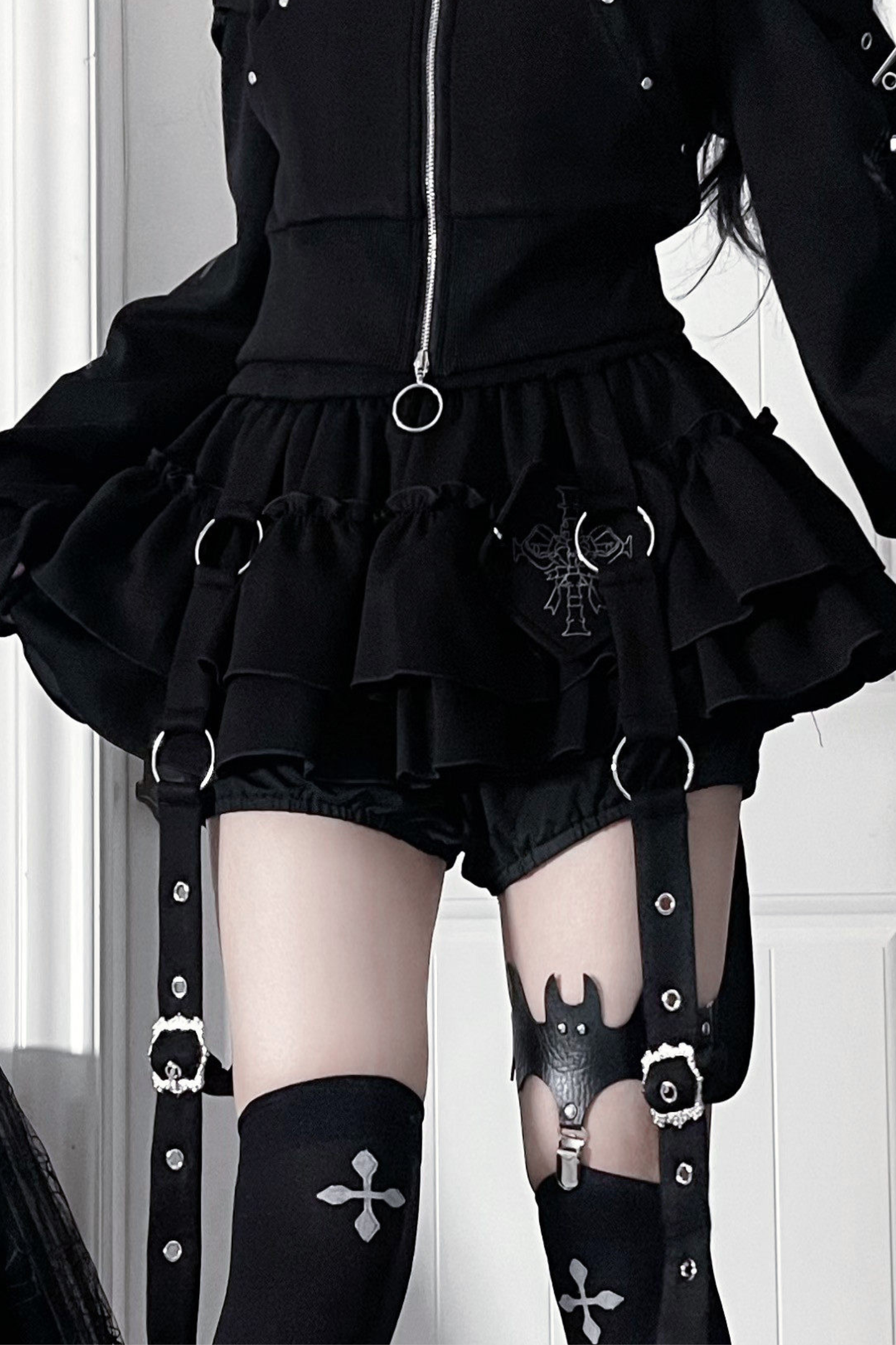 Cat Ear Hooded Off Shoulder Top + Skirt