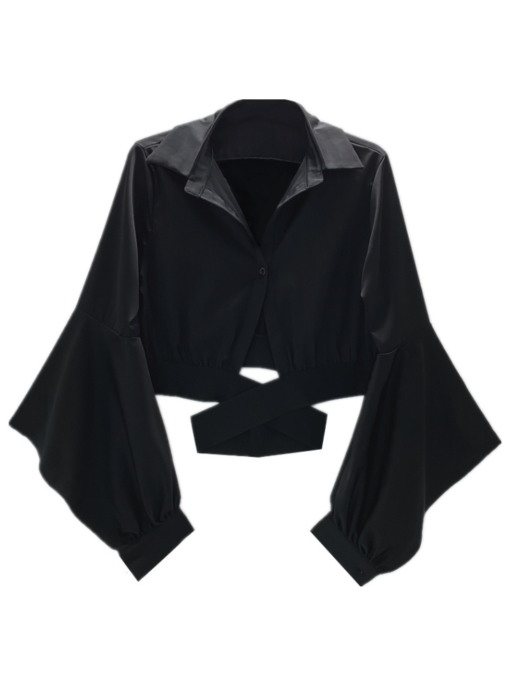 Dunkles Volumen Schlitz Glockenärmel Bundhemd