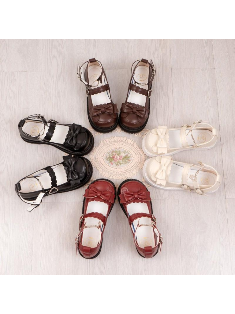 Chaussures Retro Lolita talon bas à design ours et griffe coeur
