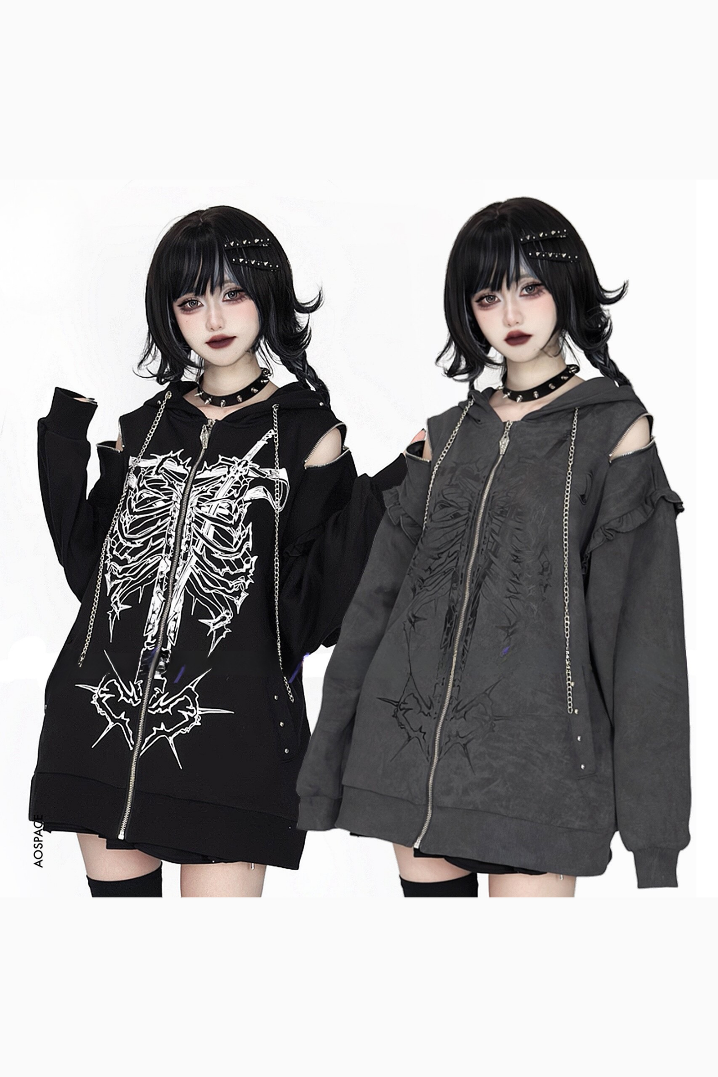 Bone Piercing Chain Hooded Jacket