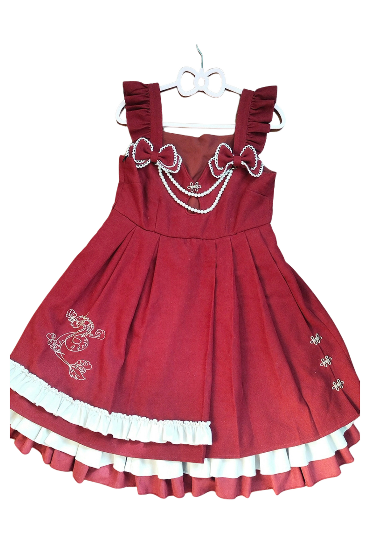 Sweet Frill Ribbon Suspender Skirt + Turtle Neck Knit + Hooded Cape