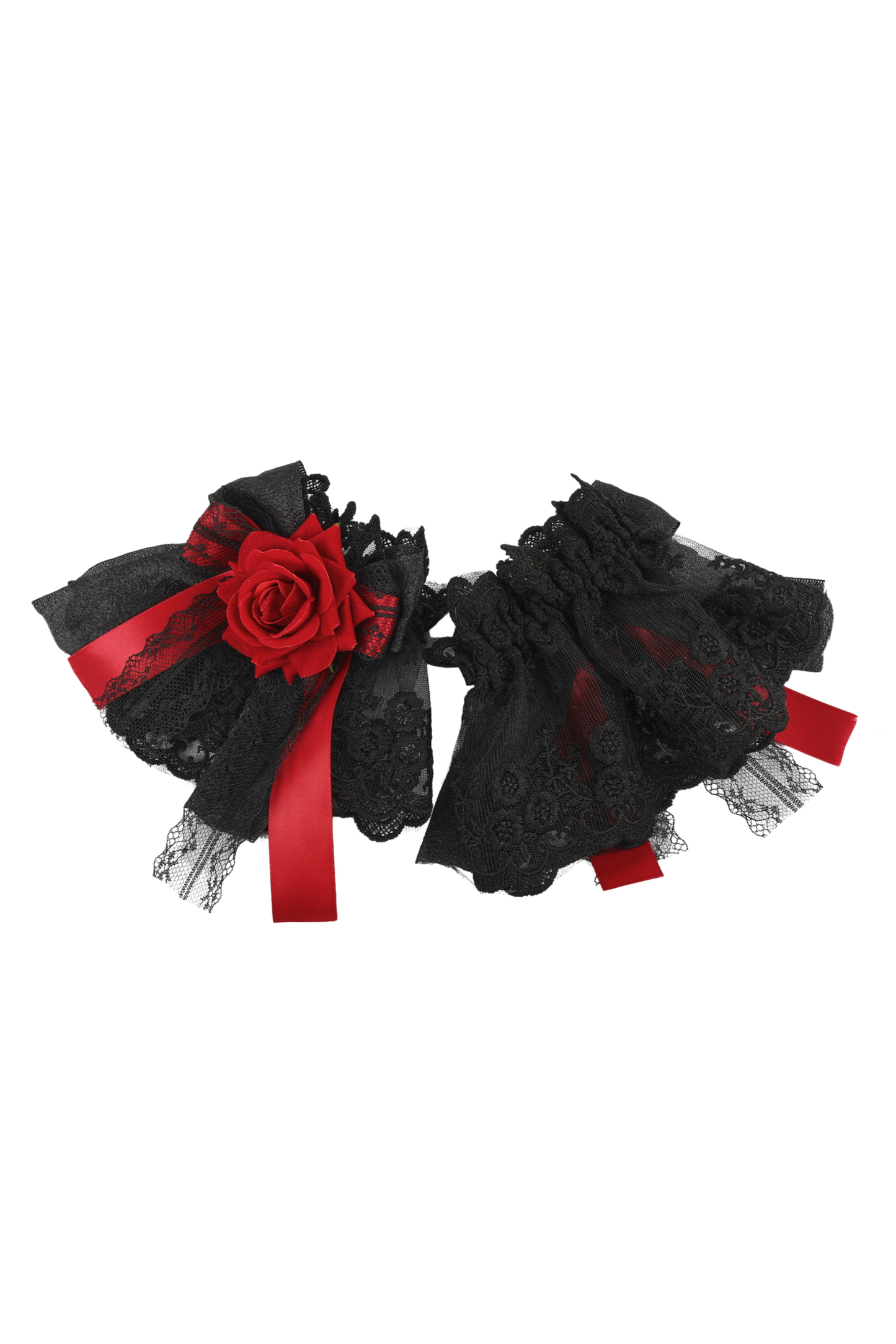 Dark Frilled Lolita Hairband + Flat Hat + Hat Clip + Ribbon Clip + Sleeve