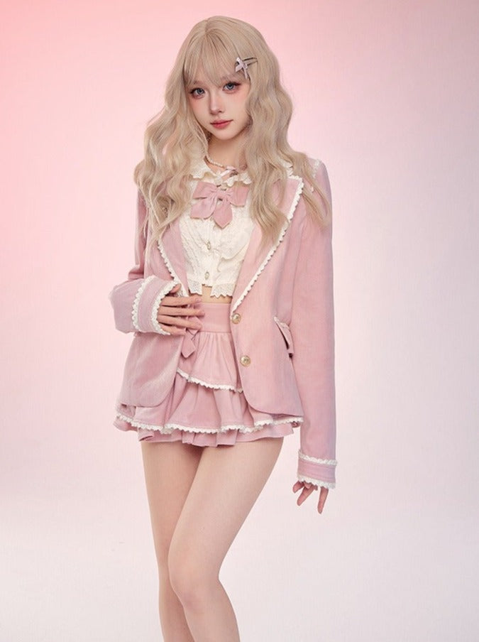 スイートアイドルカレッジジャケット+フリルシャツ+リボンフレアスカート
