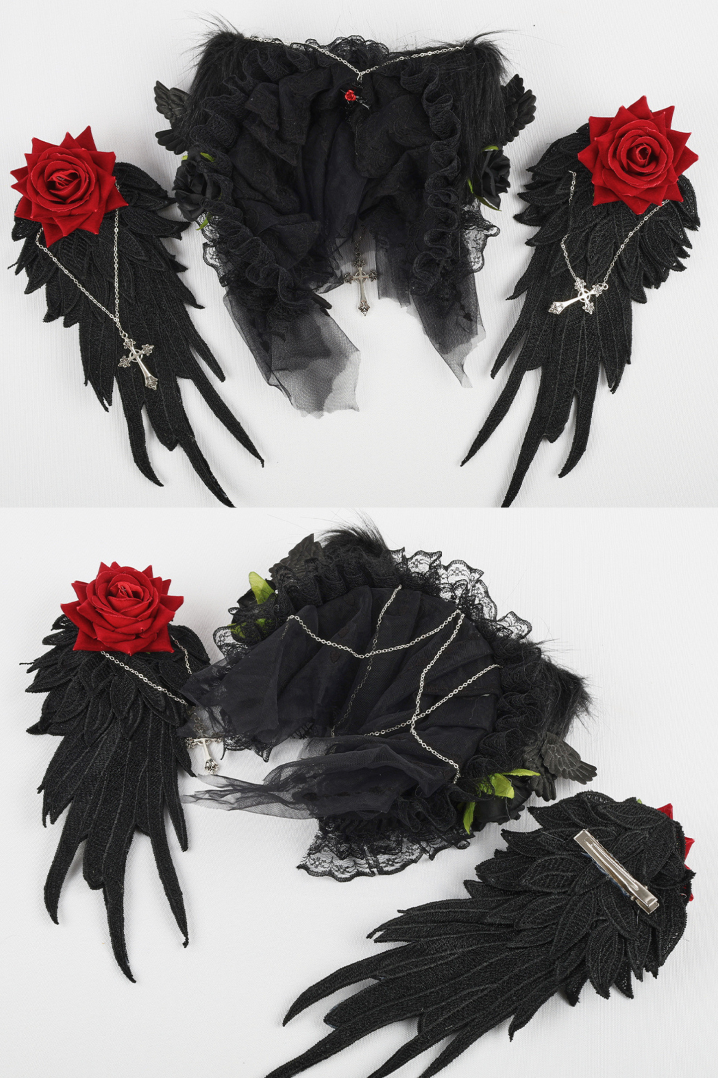 Gothic Rose Feather Hat + Bonnet + Hairband + Feather Clip