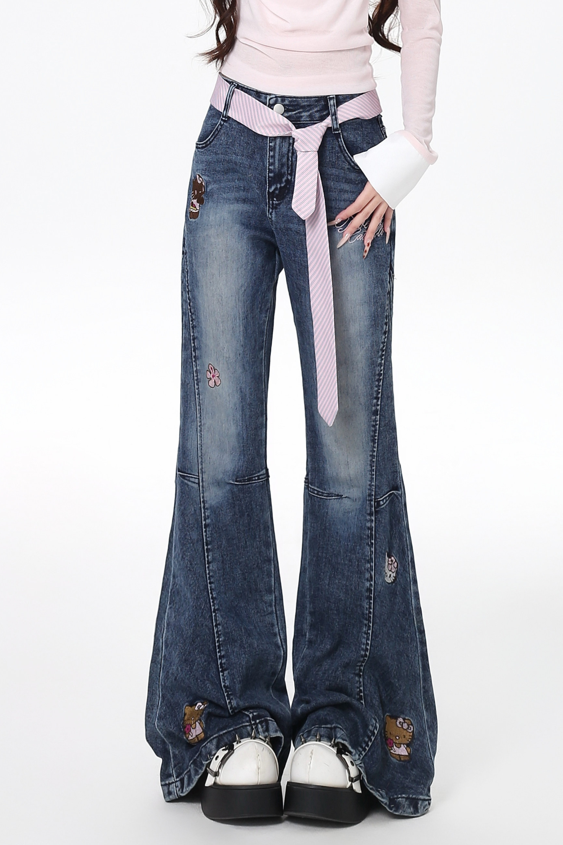 Y2Kオッシュデザインフレアデニムパンツ – Belchic