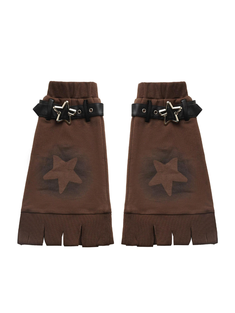 Star American Print Loose Zip Hoodie + Irregular Skirt + Leg Warmers