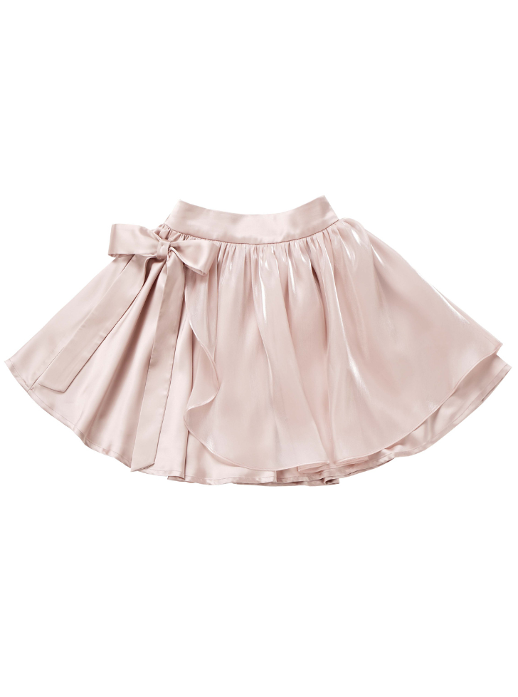 少女套装蓬蓬袖交叉丝带上衣 + 花朵吊带背心 + 裙子