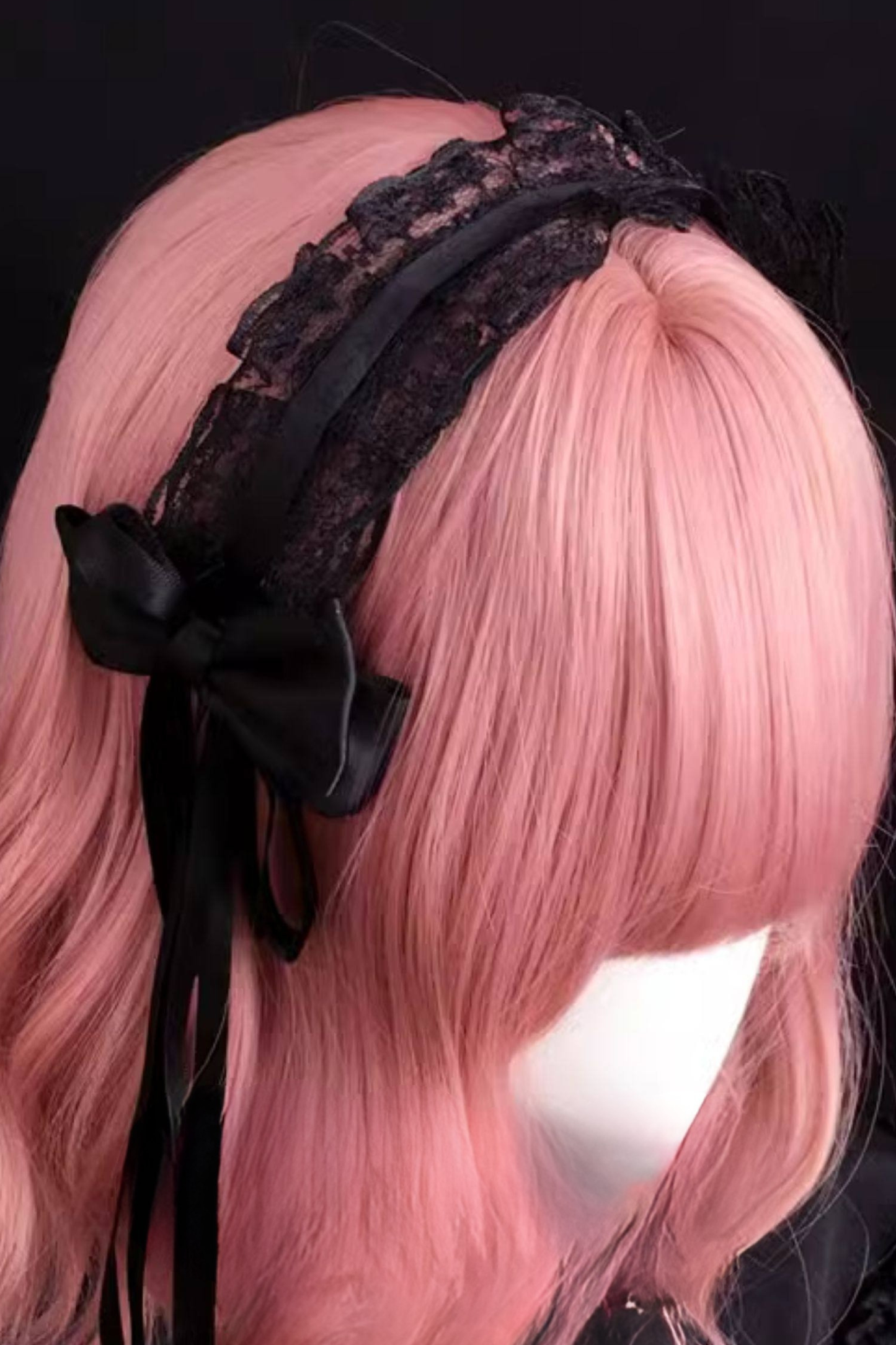 ダークブラックローズレースヘッドバンド+ヘアーブローチ