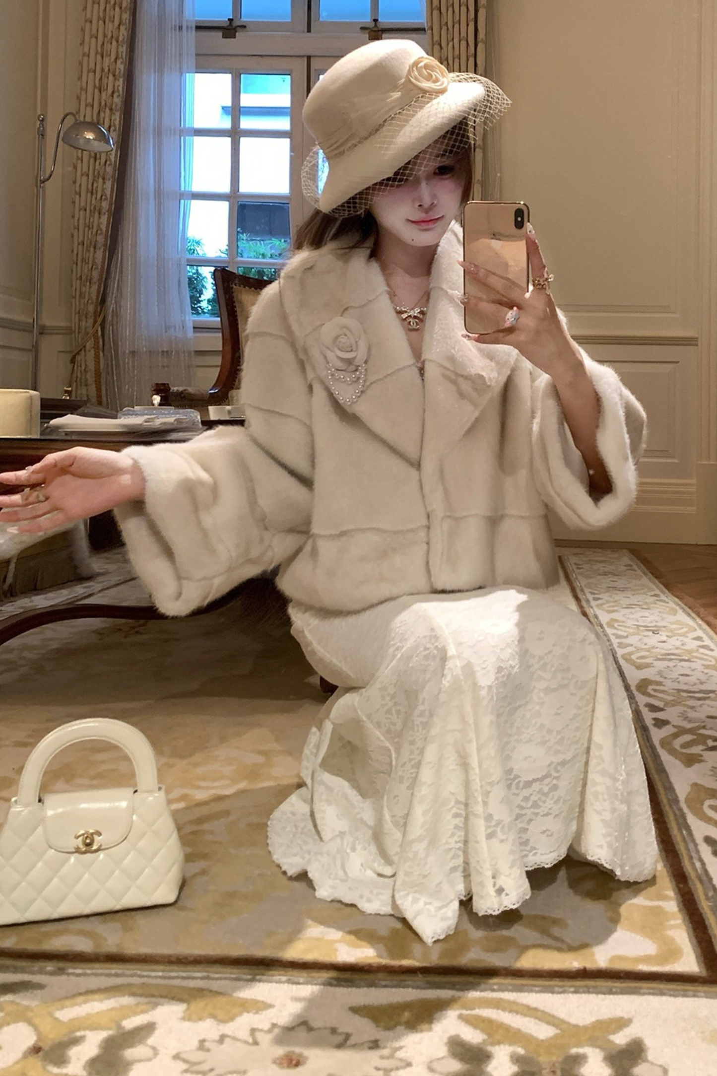 Elegant Pure White Fur Coat