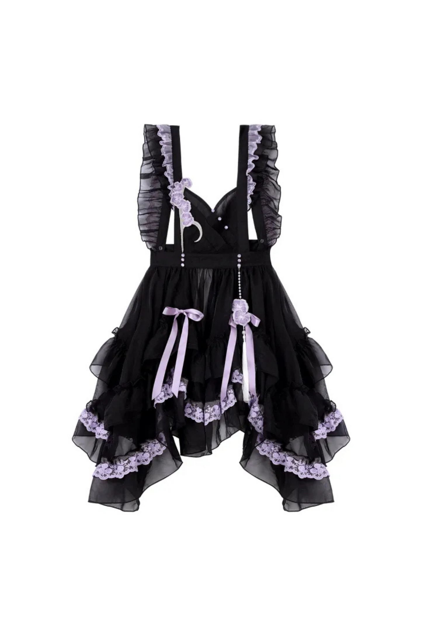 Farenops Butterfly Purple Purple Embroidley China Elegant Dress + Black Apron