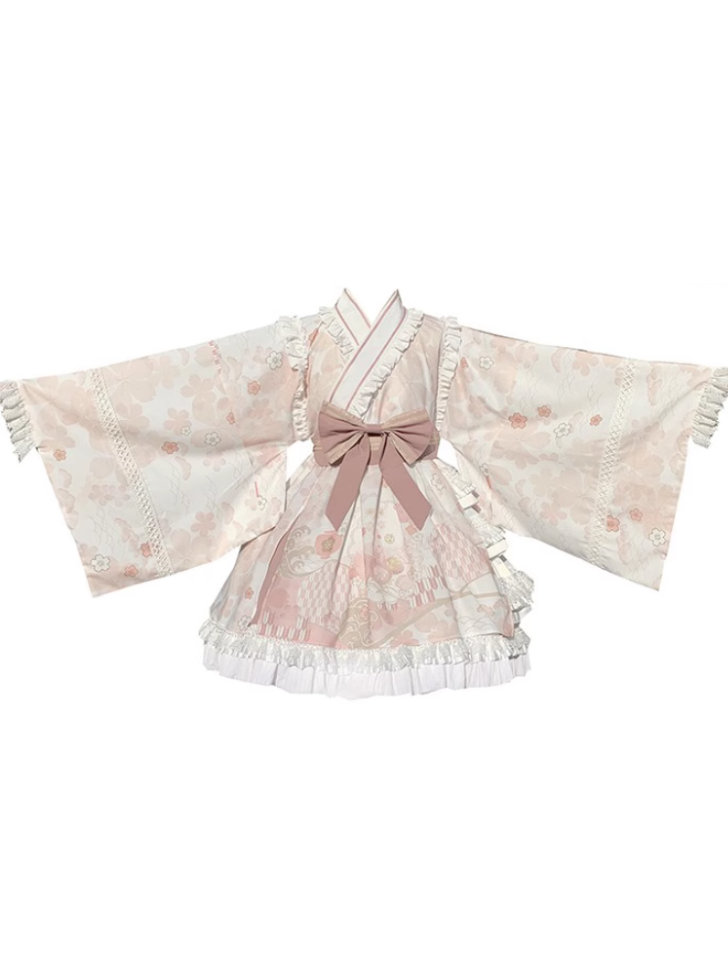 腰帯付き和桜ティアードドレス