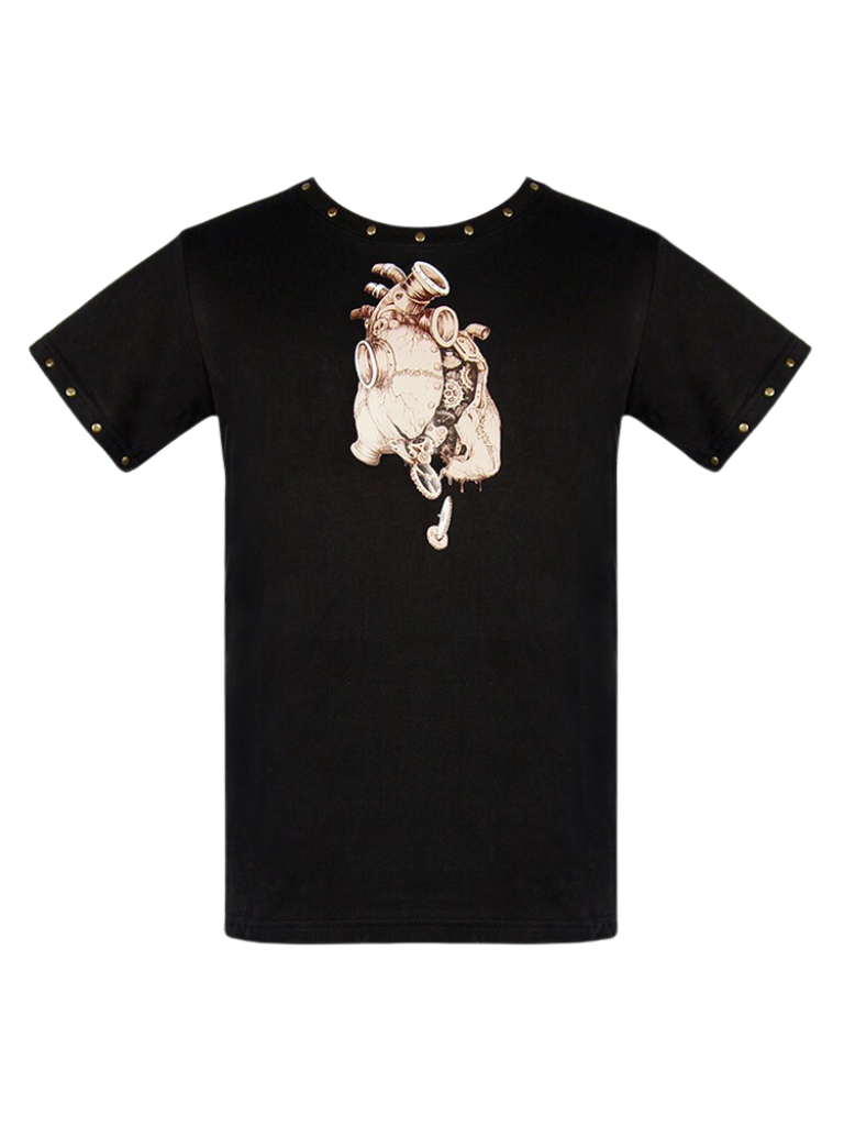 Steampunk Rivet Gear 기계식 하트 프린트 티셔츠