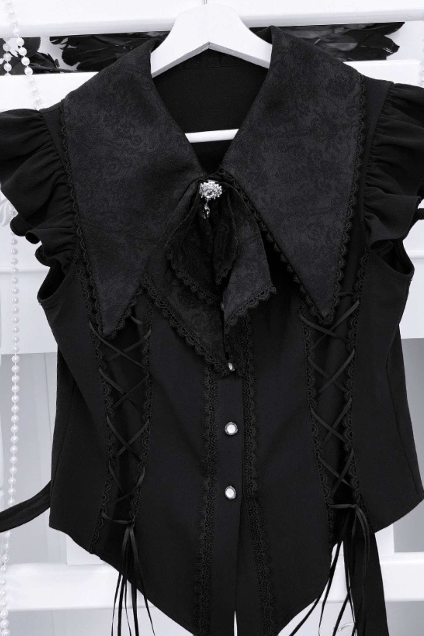 ダークゴシックサブカルチャーストラップセットアップ+リボン+チェーン