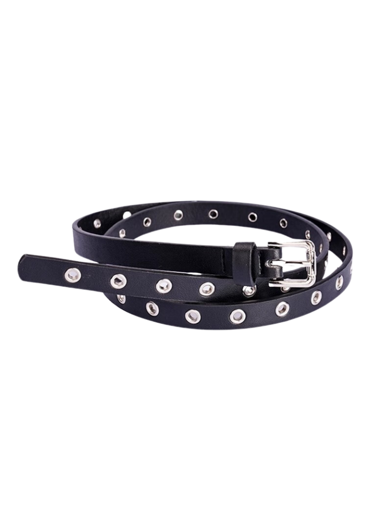 朋克风格亚文化条纹破洞针织毛衣 + 内搭吊带裙 + 腰带