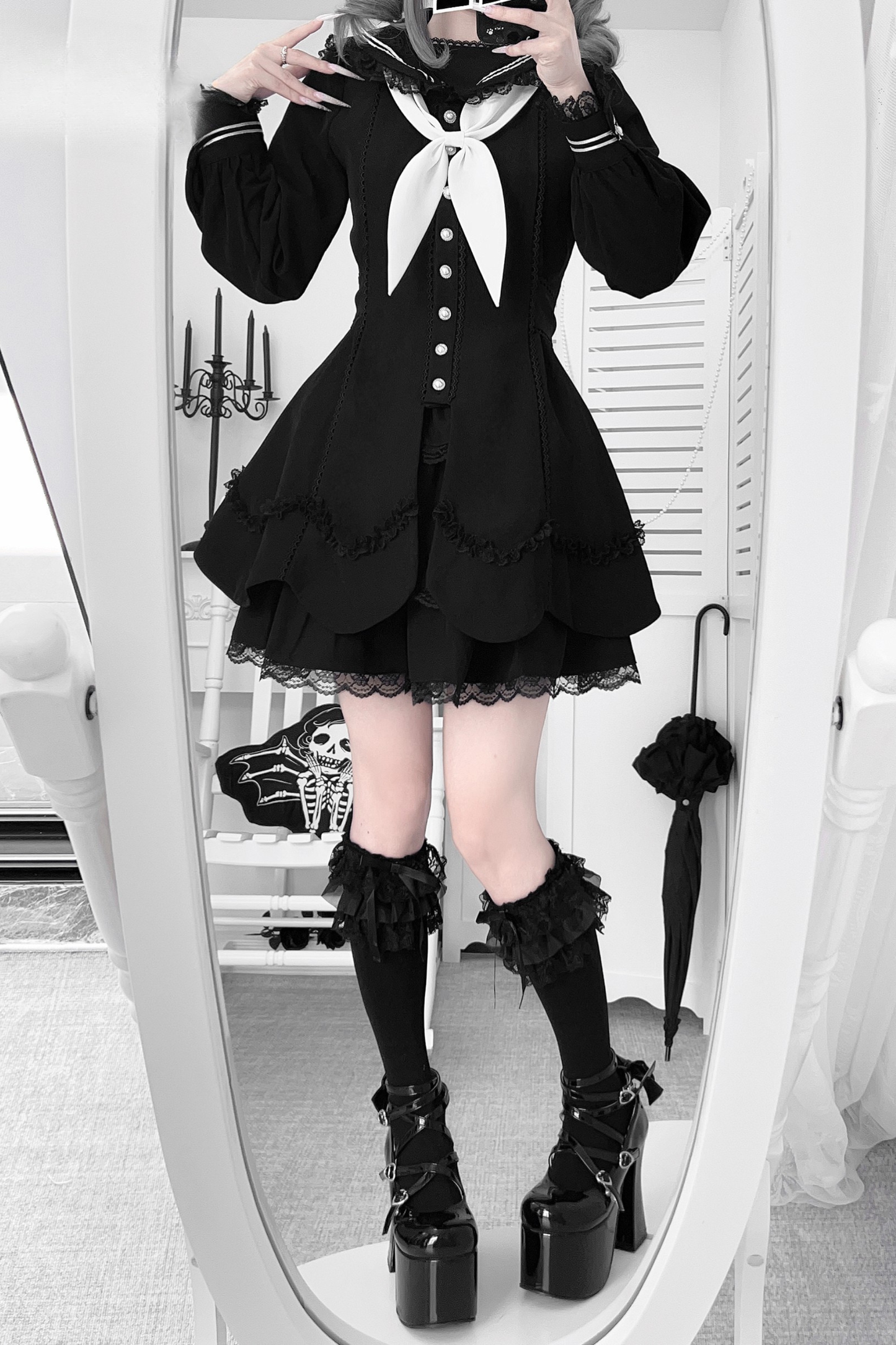 Lace sailor collar top + skirt