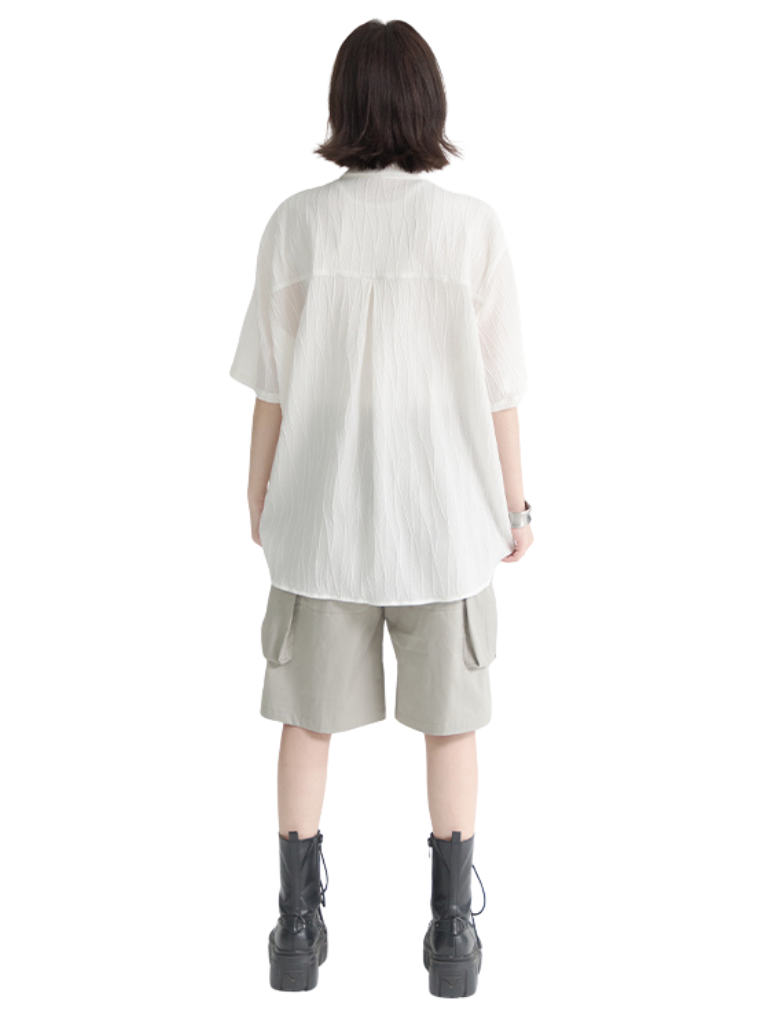 Straps design crinkle loose summer shirt