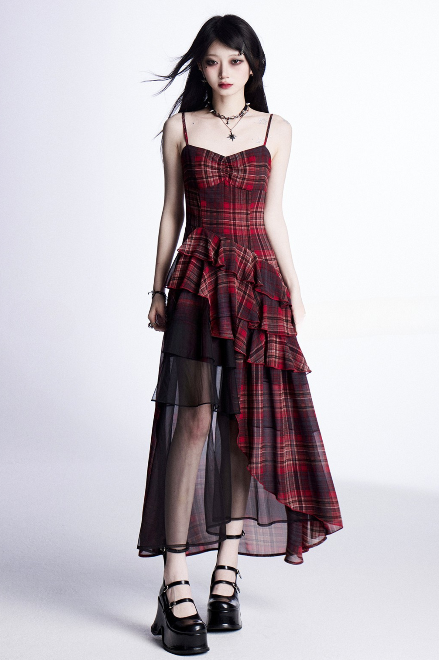 Check Halter Dress + Sheer Cardigan