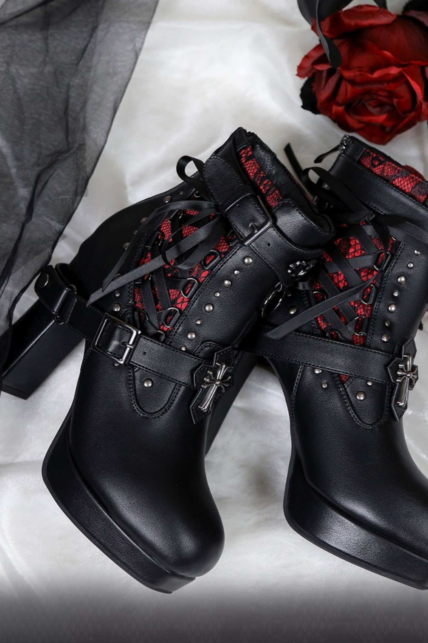 EGSDMNVSQ Stivaletti Donna Punk Gotico Stivali Con Plateau Tacco Spesso Stivali Con Lacci Rotondi Stivali Da Moto Autunno Stivali Invernali