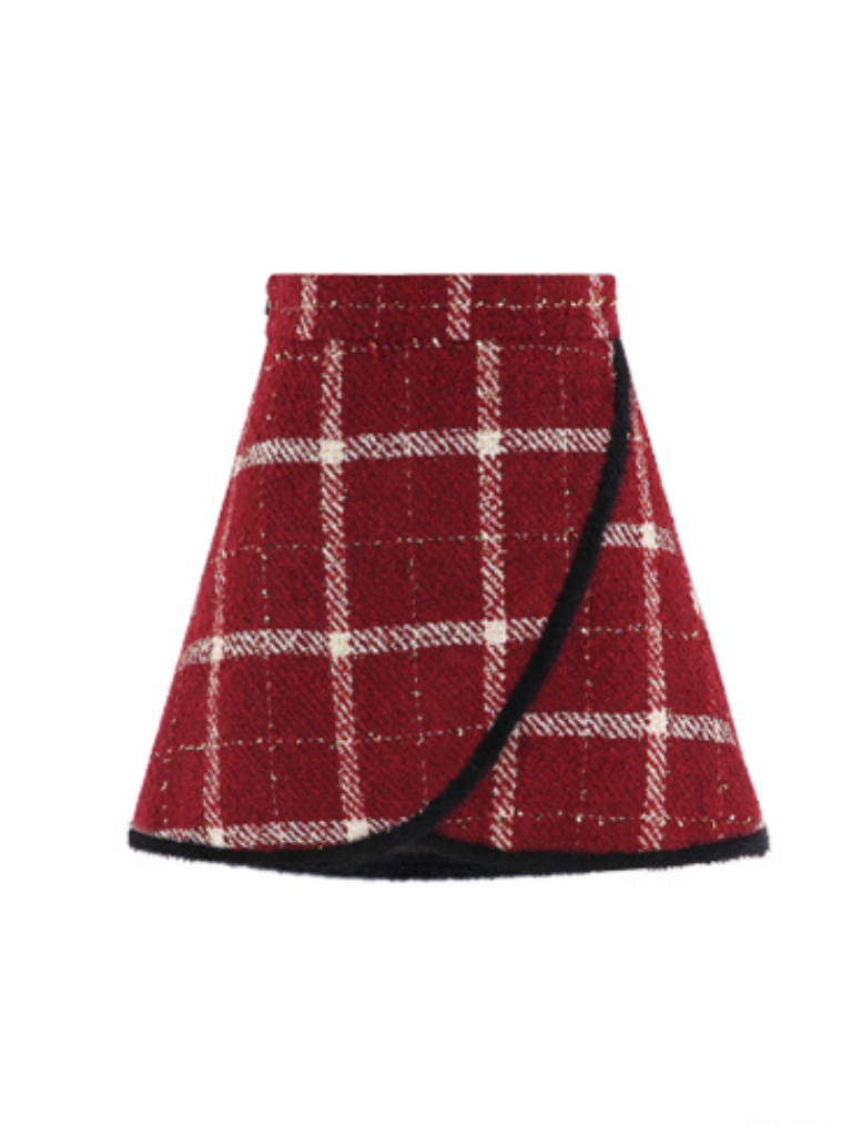 Red Check Fragrance Padded Short Jacket + Skirt