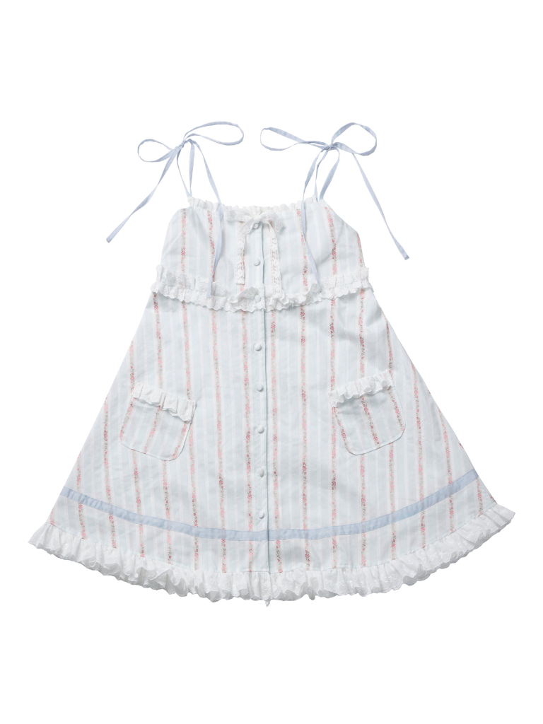 Striped camisole top + puff sleeve dress + wide pants + scarf