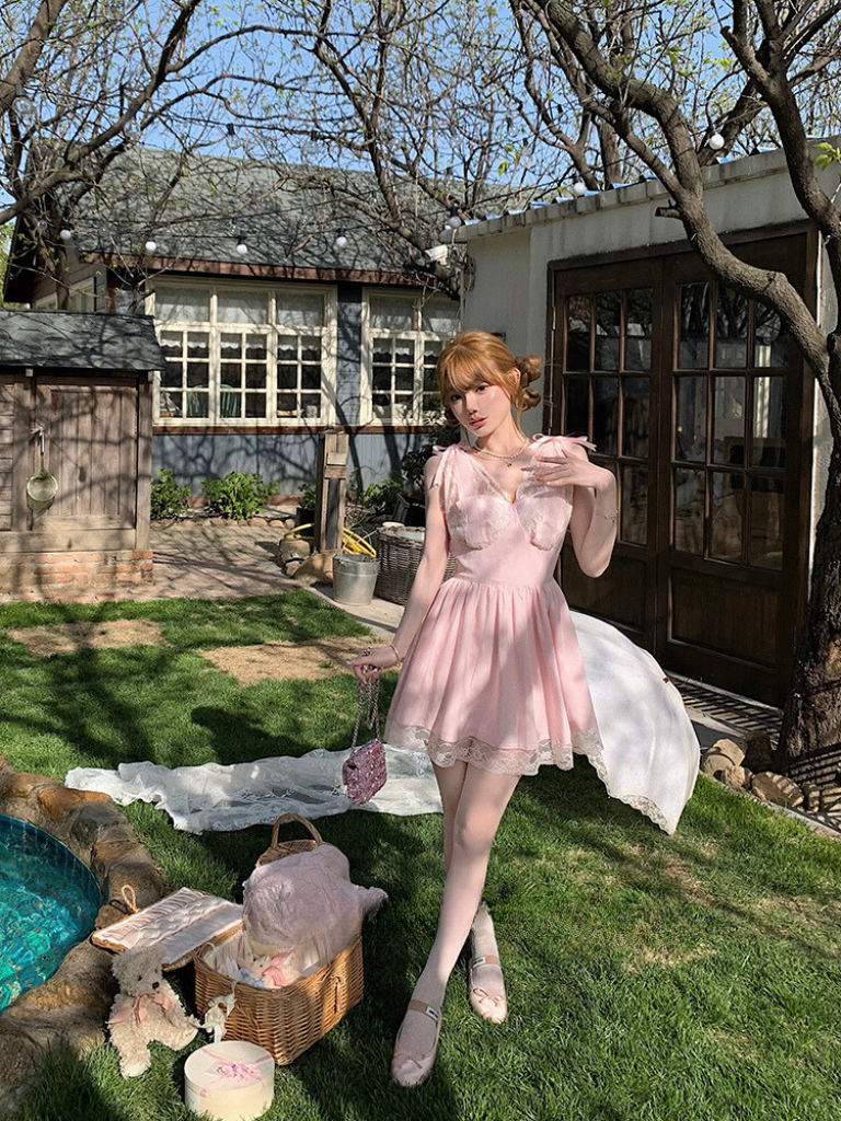 Antique French Sweet Pink Dress