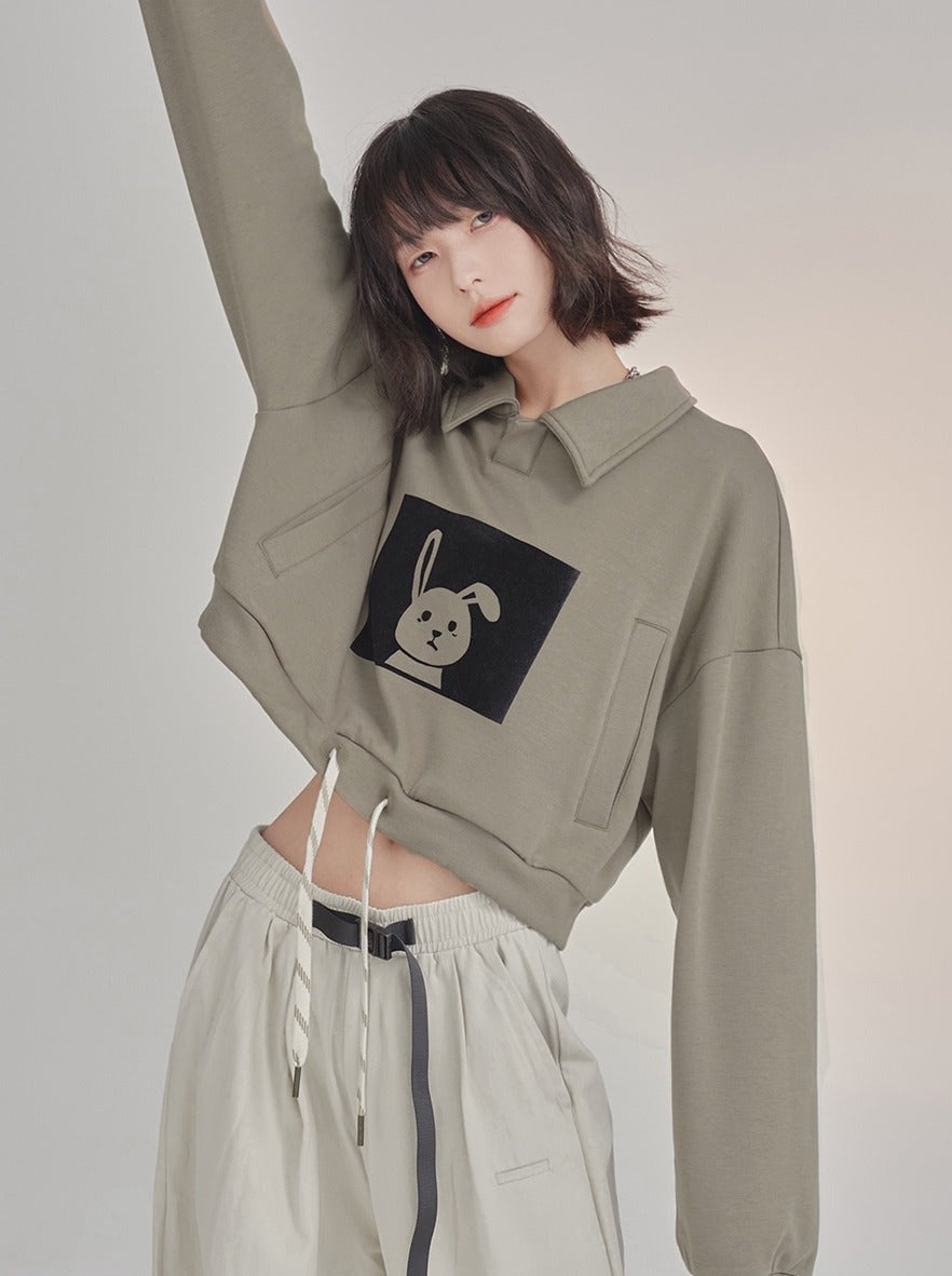 兔毛 polo 领短款运动衫