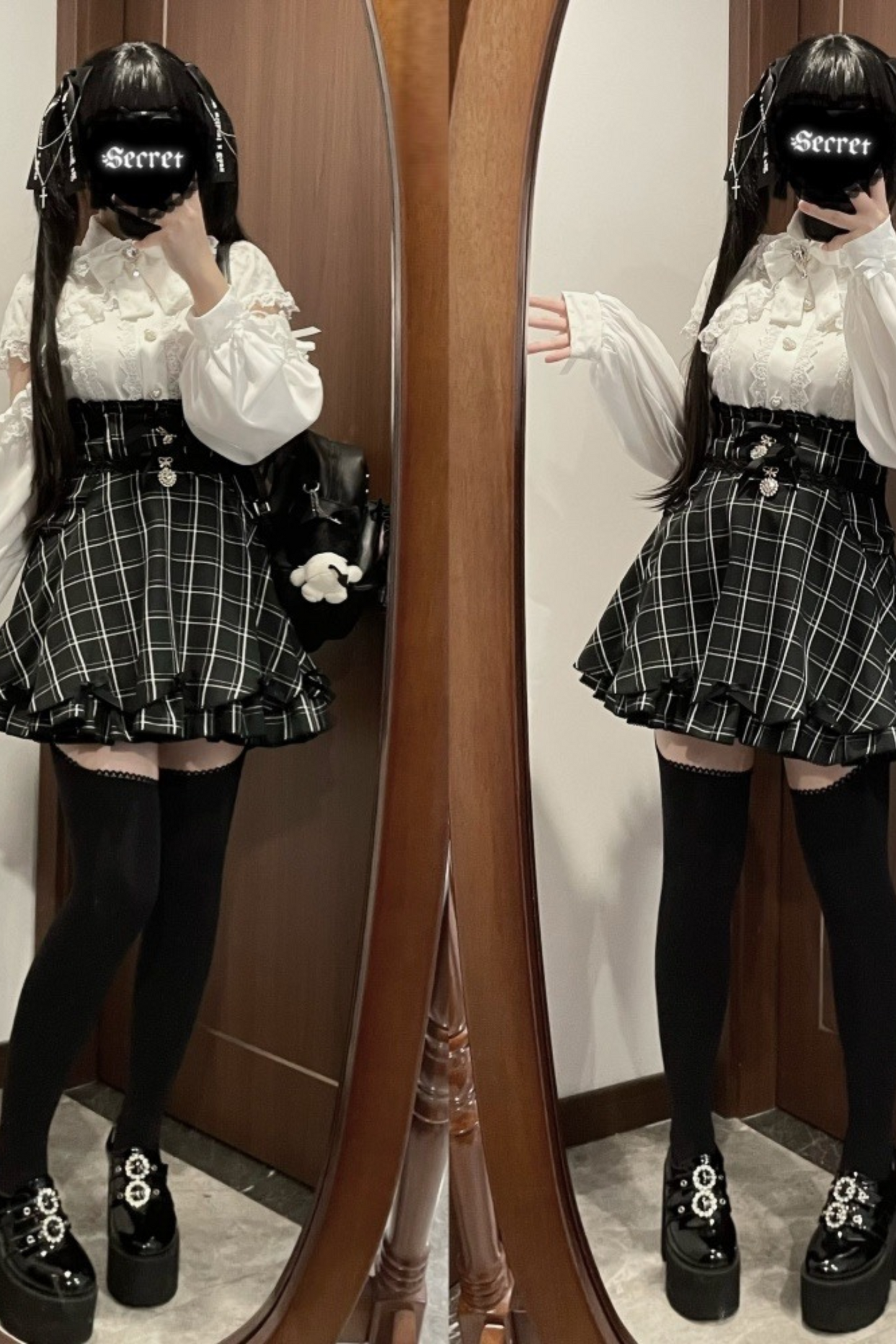 ラインストーンリボンポケットスカート