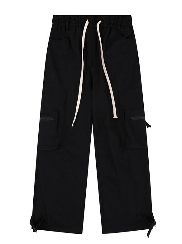 レッド&ブラックアメリカンクールルーズドロストパンツ