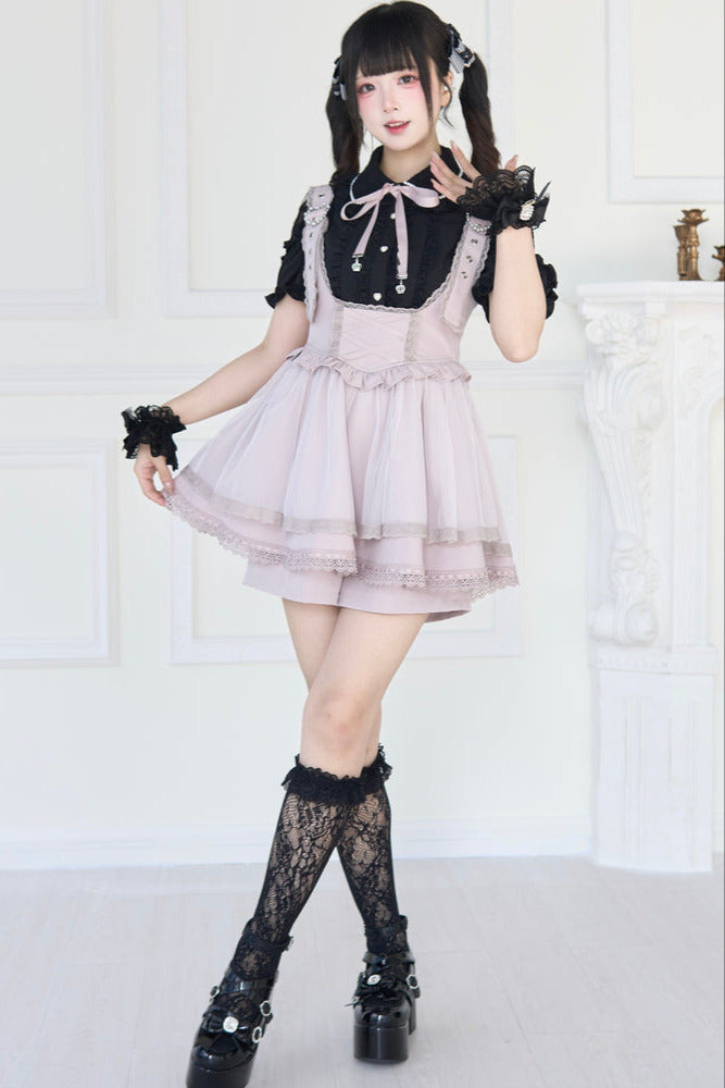 【予約商品】スプレシアーレーススリーブリボンシャツ+ストラップビスチェドレス