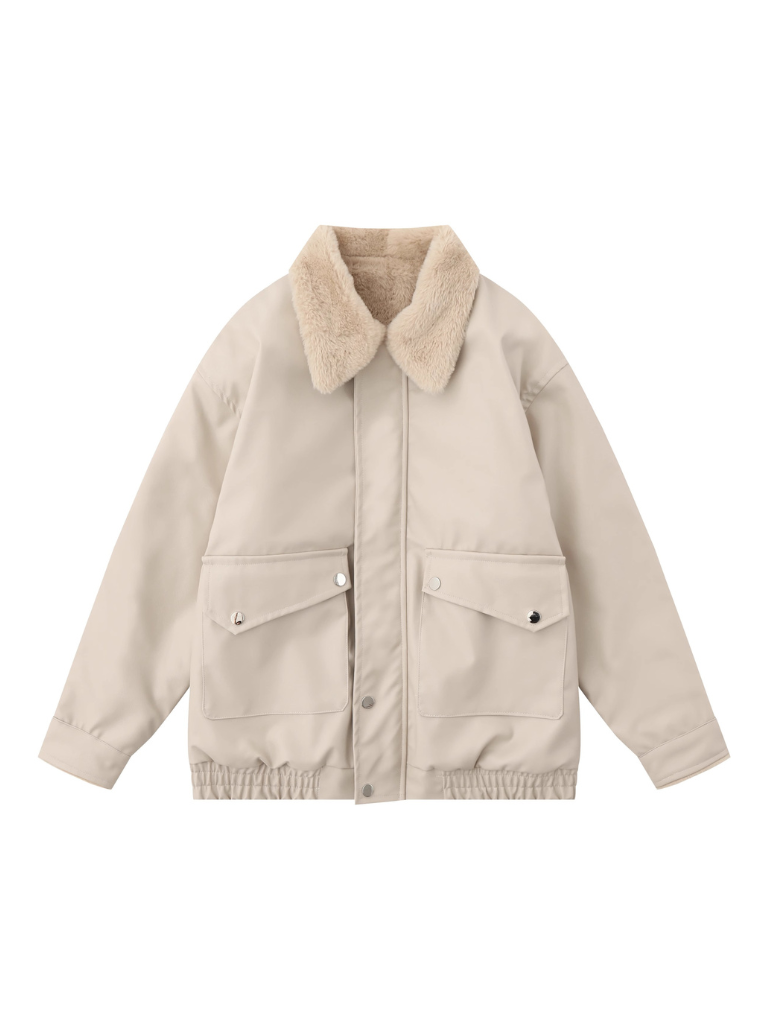 ニューレトロルーズフリースフェイクレザーラムウールジャケット